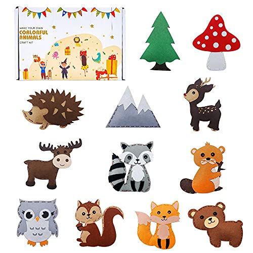 LINHOMELIFE 12 pcs Animal Sewing Kit for Kids, Fun DIY Crafts Educational Sewing Kit, Gift for Boys & Girls.