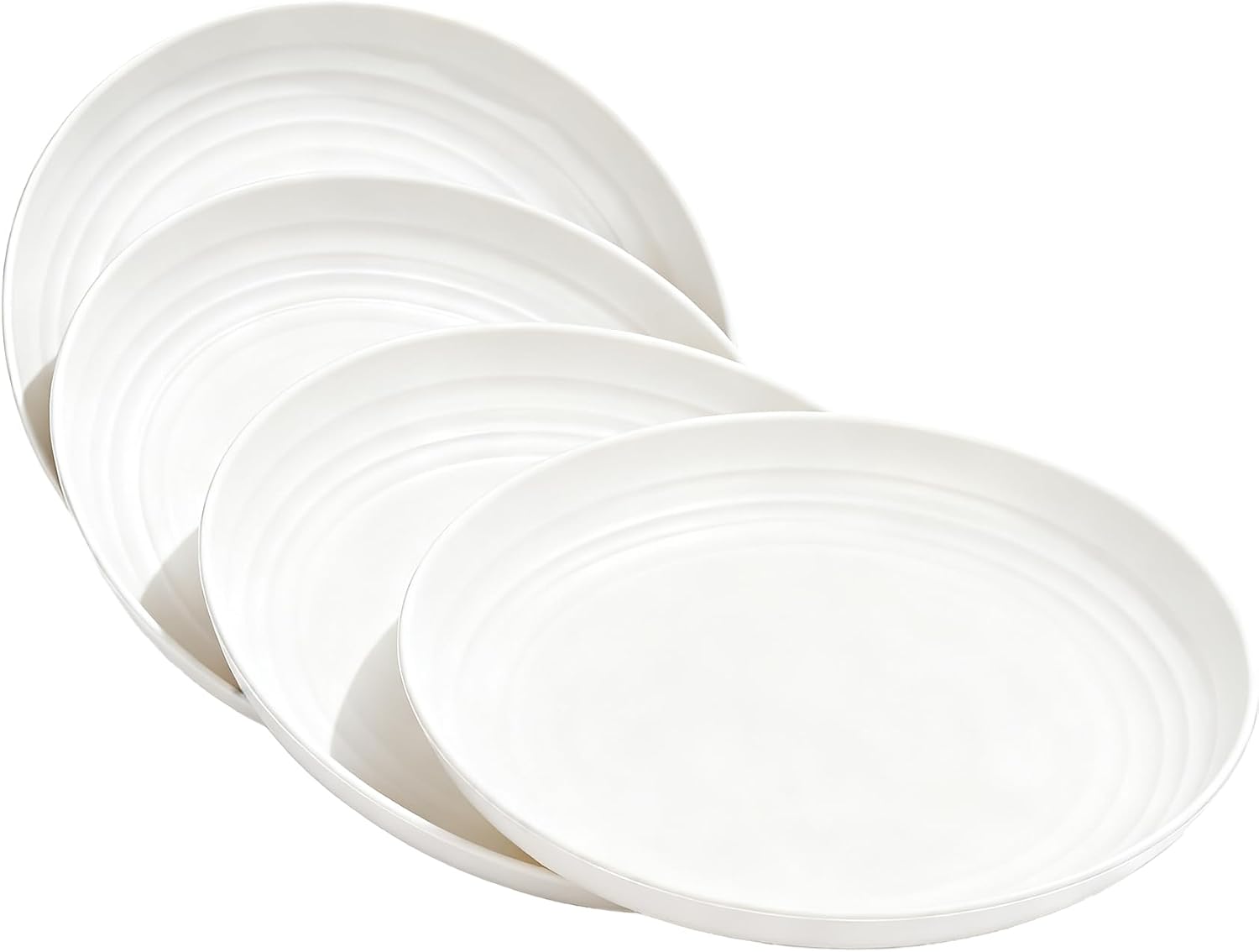 4 Pcs Unbreakable Wheat Straw Plates Set, 7.8 Inch Reusable Plastic Dinner Plates, Microwave Dishwasher Safe, Lightweight Plates for Kitchen Camping, BPA Free (White)