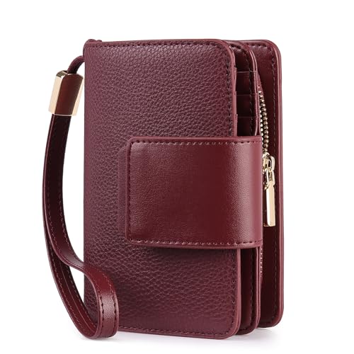 yiijay Small Wallet for Women Rfid Blocking Leather Bifold Compact Wallet Credit Card Holder Ladies Wristlet Wallet Mini Purse with Big Zipper Pocket