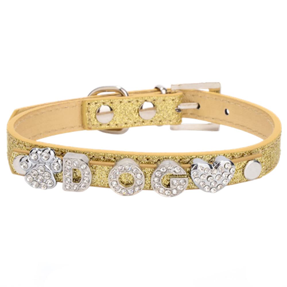 THAIN Personalized Bling Dog Collars with Name,Custom DIY Rhinestone Charm Dog Cat Collar for Small Medium and Large Dogs (S, Gold)