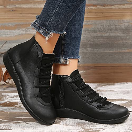 Bottes courtes en cuir véritable rétro : l'élégance minimaliste plate - 3