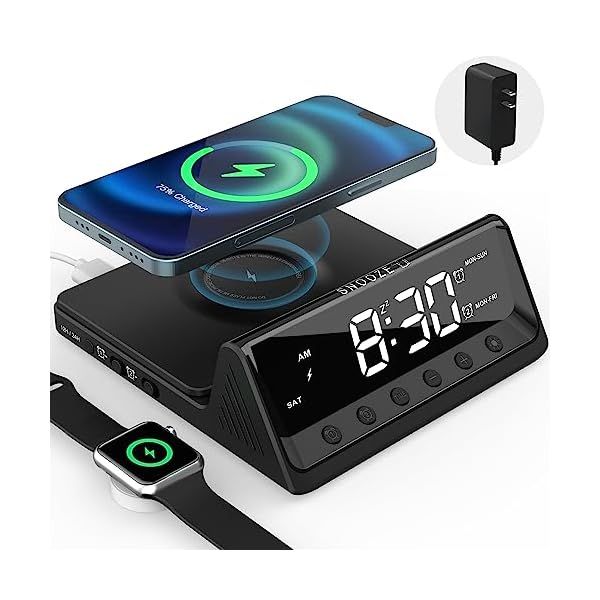 Alarm Clock for Heavy Sleepers Adults, Youngsters, Youngsters – Digital Alarm Clock with Wi-fi Charging, Twin Alarm(7-5-2), USB Charger, Dimmable, Calendar – Easy Loud Alarm Clocks for Bedrooms Dorm
