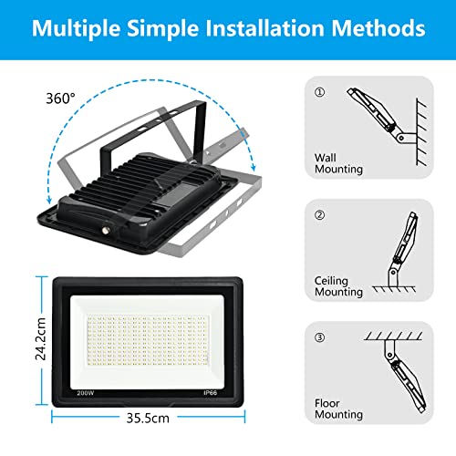toobettp Outdoor LED Spotlight, 200 W, 20000LM LED Outdoor Floodlight - Image 4