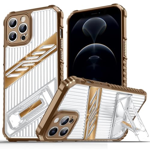 SORAKA Case for iPhone 12 Pro with Stand Transparent Hard PC and Flexible Non-Slip Textured TPU Dual Layer Shockproof Cover