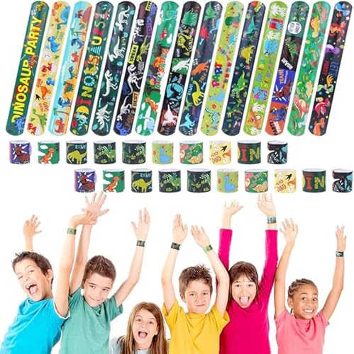 Image of SILLYME 12pc slap bands for kids - Return Gifts Birthday Party For Kids - Best Birthday Return Gift For Kids 6-12 - return gift for kids age 6-10 10-12 (dinosaur theme 12pc)