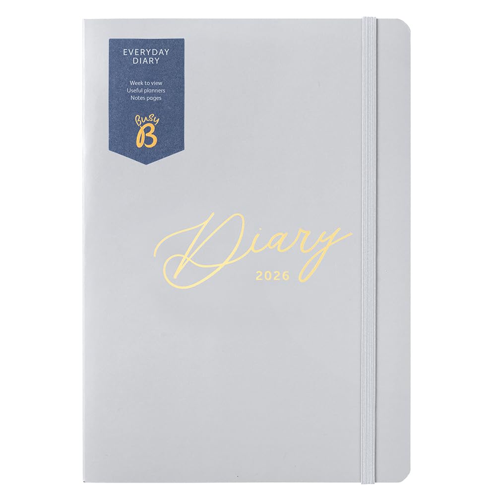 Busy B Everyday A5 Weekly Planner Diary 2026 - Compact Diary for Students, Teachers, Work & More with a Week-to-View Layout, Useful Planners, Notes Pages & Elastic Closure Band - Grey Planner Jan-Dec — image 1