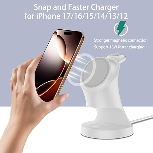 Miniatura 2 de Estación de carga inalámbrica 3 en 1 para dispositivos Apple, cargador Magsafe para iPhone 17 16 15 14 13 12 ProMaxPlusMini estación de carga