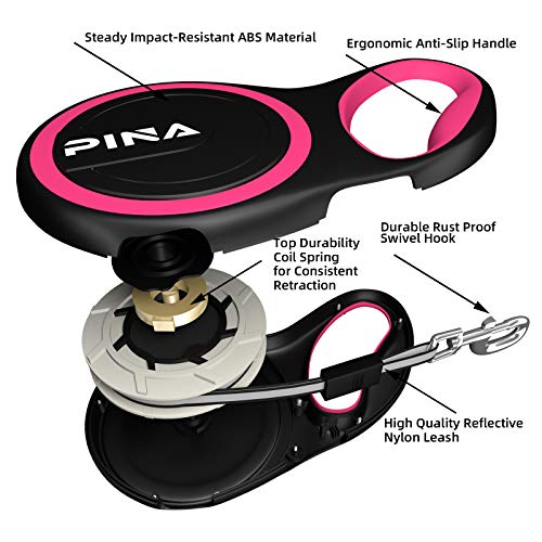 PINA Retractable Dog Leash, 26ft Dog Leash for Small Medium Large Dogs Up to 110lbs, 360° Tangle-Free Strong Reflective Nylon Tape, with Anti-Slip Handle, One-Handed Brake, Lock - Black Pink by Pina - Image 3