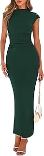 Women's Summer Maxi Dress Ruched Bodycon Sleeveless Formal Wedding Guest Elegant Cocktail Party Slit Dresses