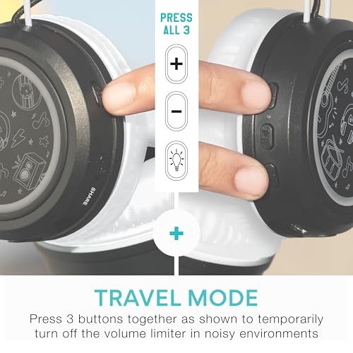 Image of MEE audio KidJamz Share Bluetooth Headphones for Kids with LED Lights, 85dB Volume Limiter, Microphone, 40h Battery; Childrens Headset for School /iPhone /iPad /Tablet (Model: KJ55BT-S, 2-Pack)