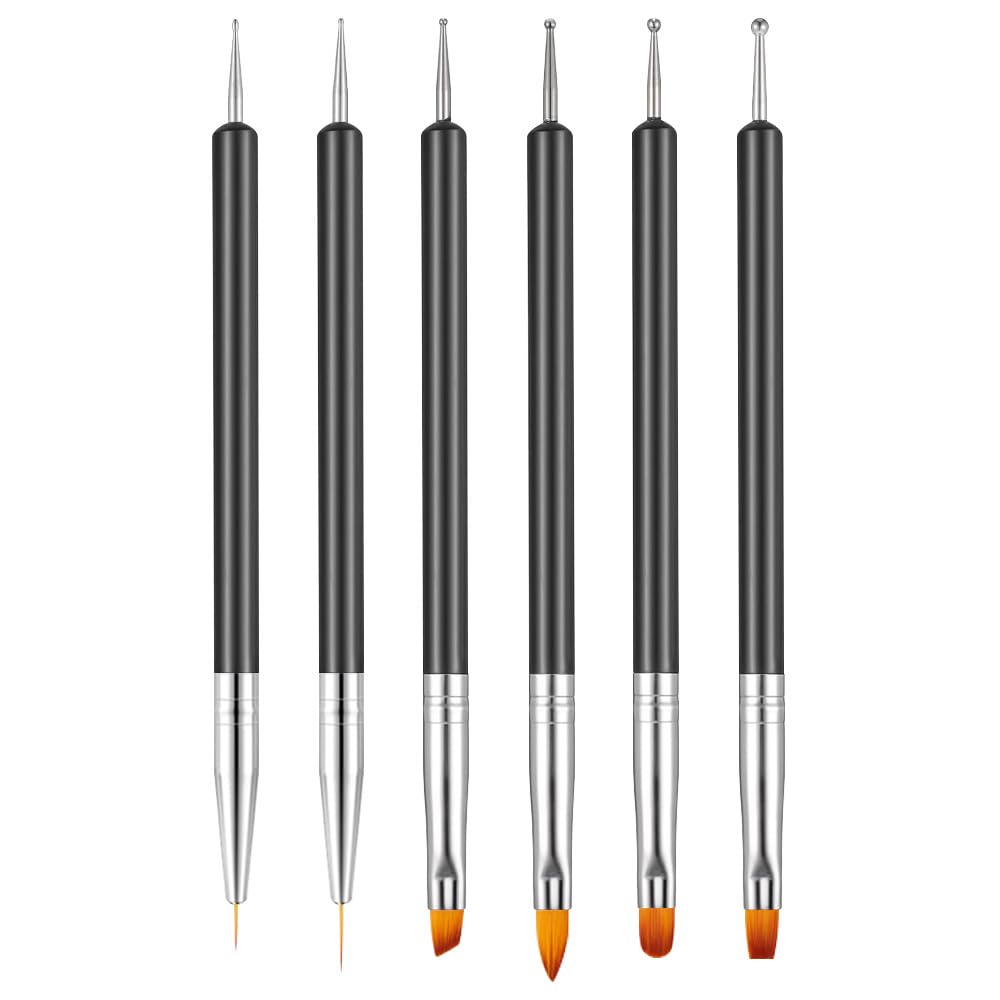 6-Piece Nail Art Brushes Double-Ended Manicure Tools Design Pen Set for Nail Care