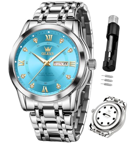 OLEVS Watches for Men Original Stainless Steel Analog Quartz Waterproof Calendar Luminous Fragrance Cotton for Work Casual Occasions Popular Latest