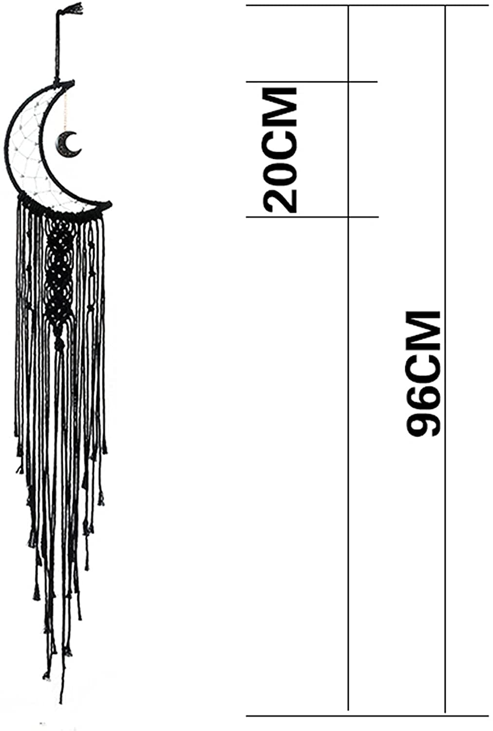 Atrapasueños de luna para dormitorio, colgante de pared bohemio, atrapasueños con cadena de luces, decoración del hogar, regalo de boda, cumpleaños, atrapasueños hecho a mano para amigos (negro)