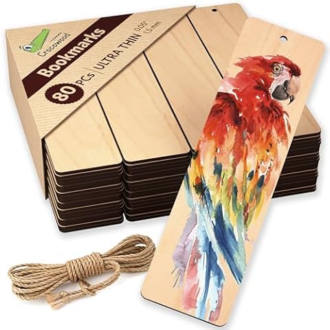 Crocowood 80 PCs Extra Thin Wooden Bookmarks Cover