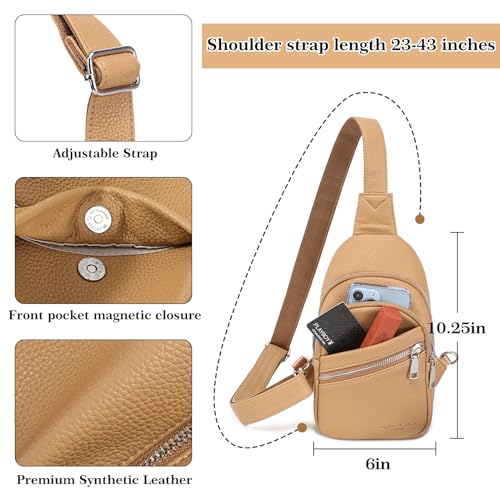 INICAT Crossbody Sling Bags Vegan Leather Fanny Packs for Women (True Khaiki)4