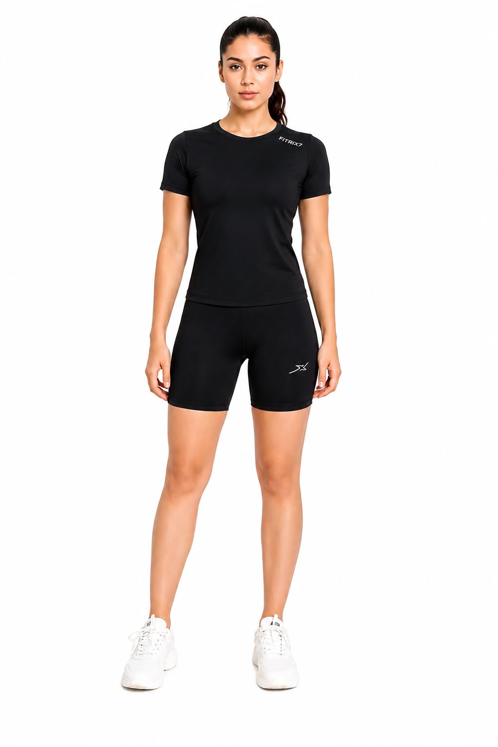 Women's Swimming Co-Set, Black, Short Sleeve Top and Bike Shorts-image-11