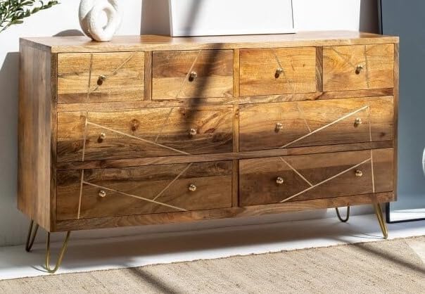 Wooden Amelia Multi-Drawers Wooden Dresser with Dark Wood Finish | Storage Unit | Solid Wood | Brass Fitting | Living-Room Furniture | Best Furniture for Home | 160X40X90 cms-image-23