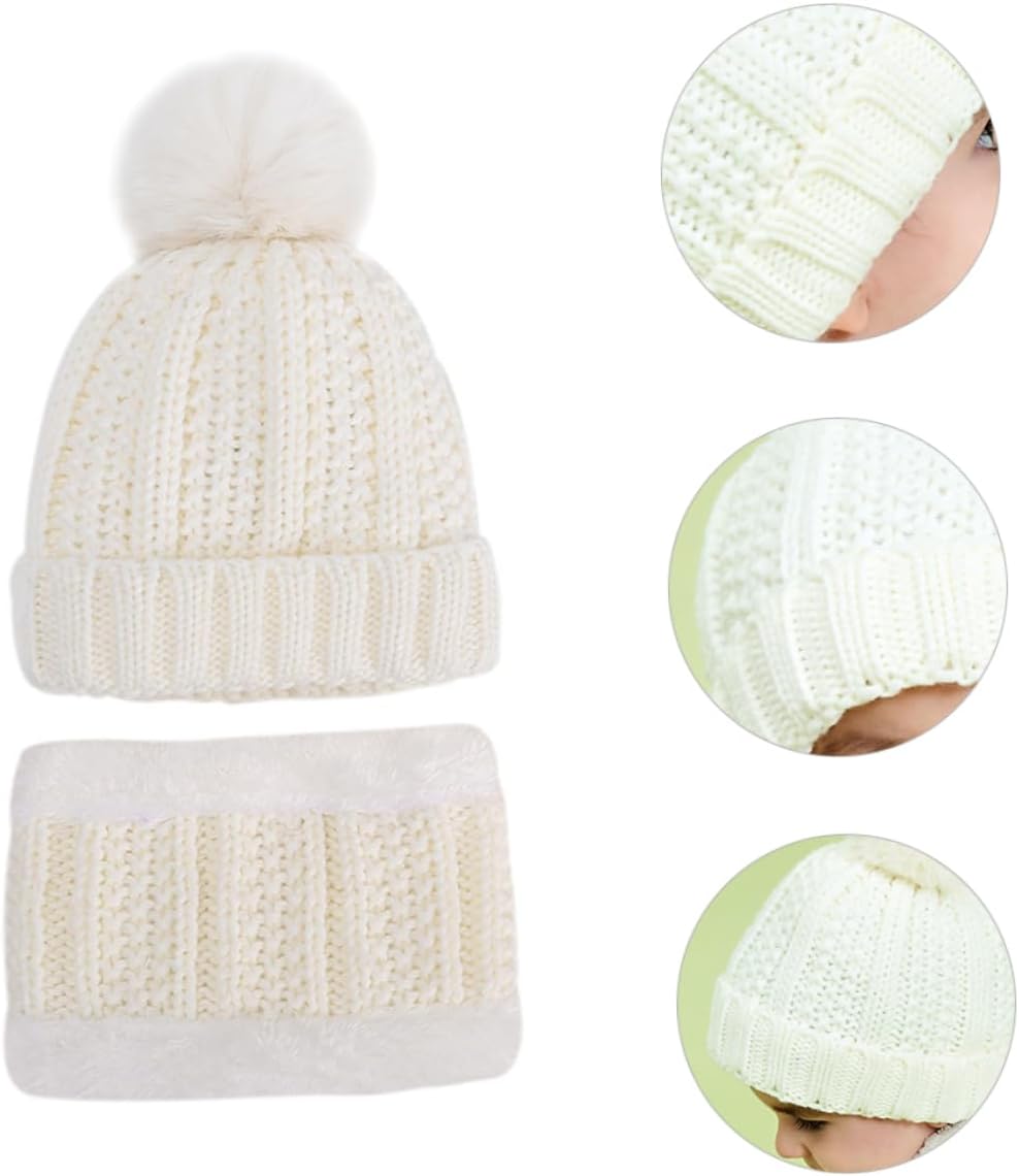 Newborn Hats for Boys Warm Knitted Hat Scarf Fashion Winter and Neck Warmer for Boys and Girls White
