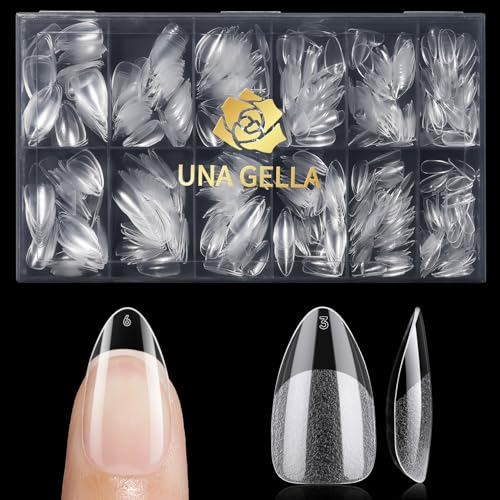 Image of UNA GELLA Almond Nail Tips, Pre-shape Short Almond Gel Nail Tips 240Pcs Full Cover Soft Gel Fake Nails No C Curve Press On Nails For Women Girl At Home DIY Salon with Box 12 Sizes