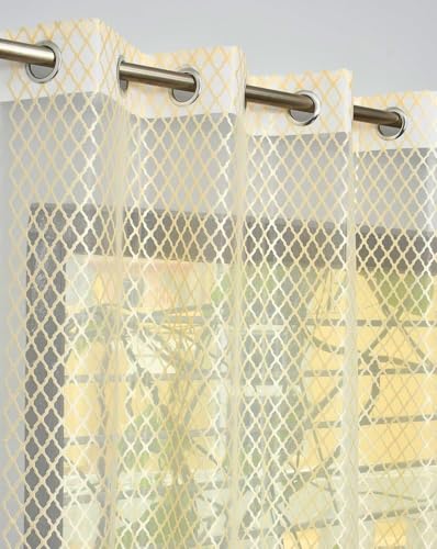 Image of Sheer Net Semi Transparent Home Decor Curtains for Living Room, Balcony Doors and Windows Panel, Parda, Eyelets Hanging, Cream, 1 Piece, 4 x 5 Feet