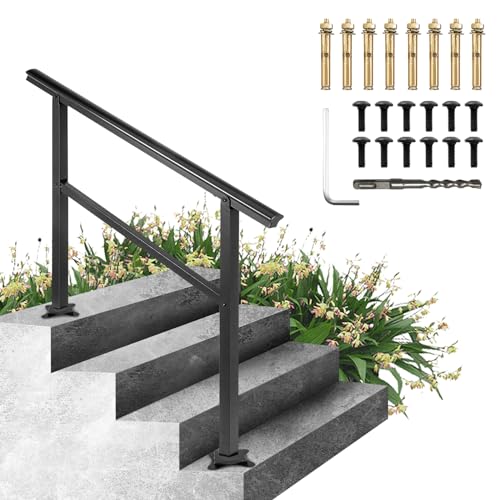 VEVOR Pasamanos Escalera, Barandilla Escalera de Aluminio/Hierro 121,9 x 90,2 cm, Pasamanos para Aire Libre con Espesor de 2 mm, Pasamanos para Adaptar a 1, 2 o 3 Pasos