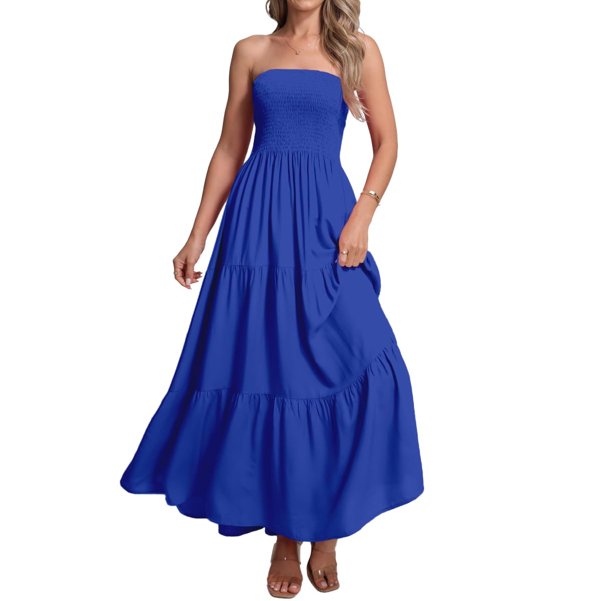 Women's Casual Off Shoulder Maxi Dress Strapless Tube Top Bohemian Beach Long Dresses 092