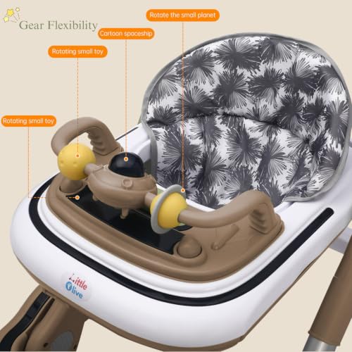 Image of Little Olive Baby Walker for Kids | Foldable & Adjustable Height Walker with Basketball Hoop, Interactive Activity Toy Bar, Comfortable Padded Seat & Smooth Wheels | Baby Walker for Boys & Girls (Brown)