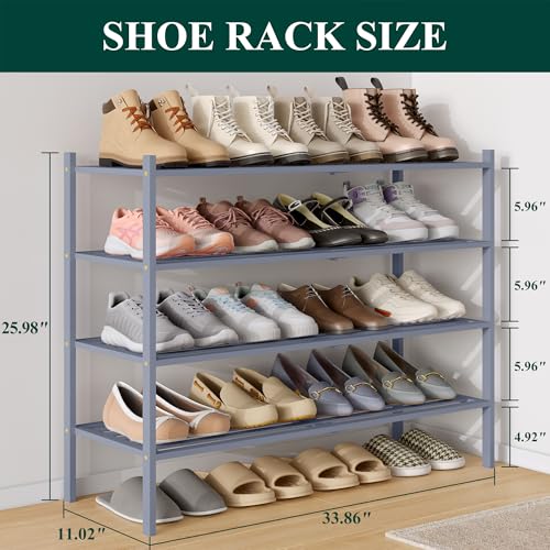 Image of Smiry Bamboo Shoe Rack, 5 Horizontal Slats, 4 Tier - 33.9 inch Wide, Grey
