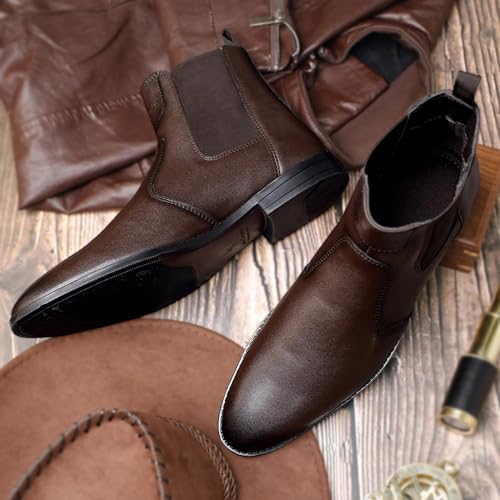 Image of LOUIS STITCH Men's Chelsea Boots | Handcrafted | High Ankle Boot| Comfortable Formal Office & Casual Wear Shoes | Dual Tone Patina Finish LSRGCL