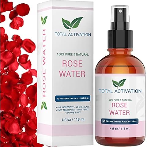 Large 4 oz 100% Pure, Organic Moroccan Rose Water Spray Face Toner, Skin Body Hair Spray, Eye Makeup Remover Alcohol Free Toner Minimizes Scar Hydrating Soothing Mist for Dry Oily Combination Skin Cover