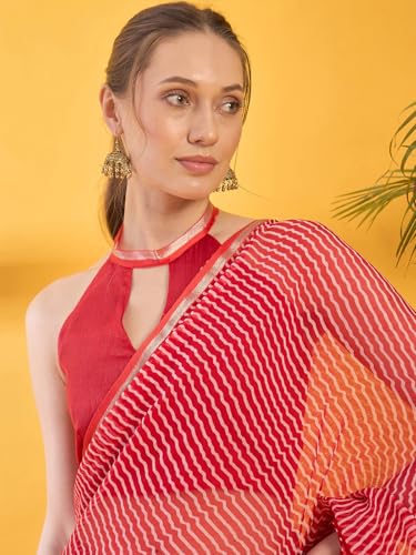 Image of SIRIL Women's Printed Chiffon Saree with Unstitched Blouse Piece
