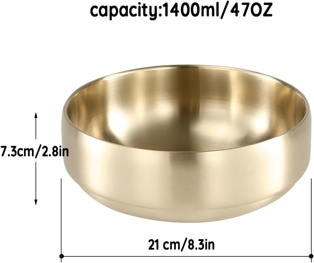 SANQIAHOME 47oz/1400ml Quality Double-Walled Stainless Steel Large Salad Bowl,Heat-Insulated and Anti-Scald Large-Capacity Soup Bowl,Gold - Image 3