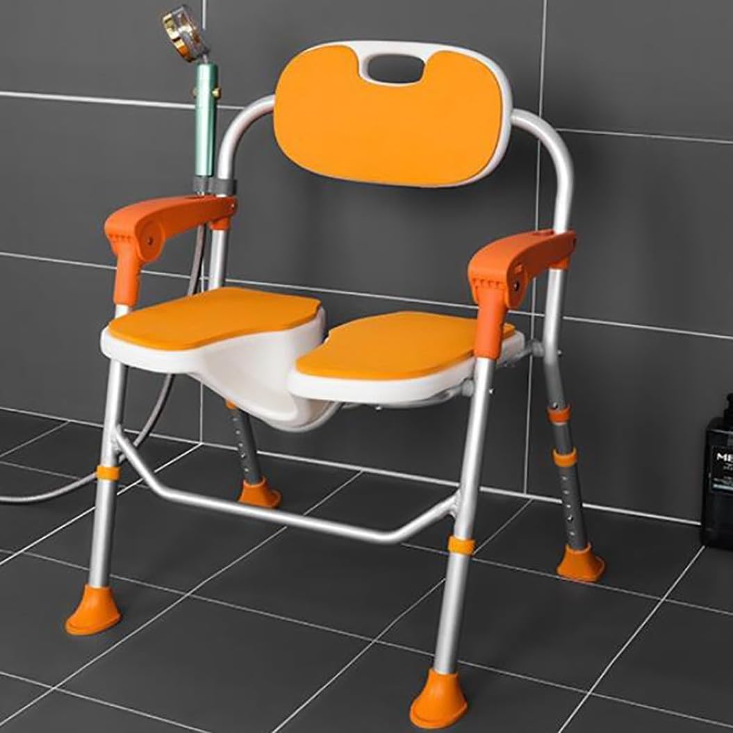 Asiento de Baño Silla Ducha Silla de Ducha Ajustable en Altura Silla para Ducha para Personas Mayores Plegable Banqueta Ducha Taburete Baño Adulto Orange Color