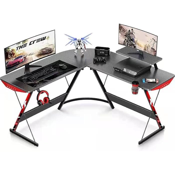 Buy L Shaped Gaming Desk 130cm L Shaped Desk, Carbon Fiber Coated, Computer Corner Desk with