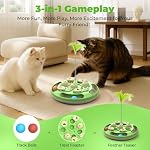 3 in 1 Cat Treat Puzzle Feeder, Level 3 Interactive Cat Puzzle Toy with Track Balls, Feather Teaser & Slow Feeder Insert, Non-Slip Base, Mental Stimulation for Bored Indoor Cats, Green - Image 3