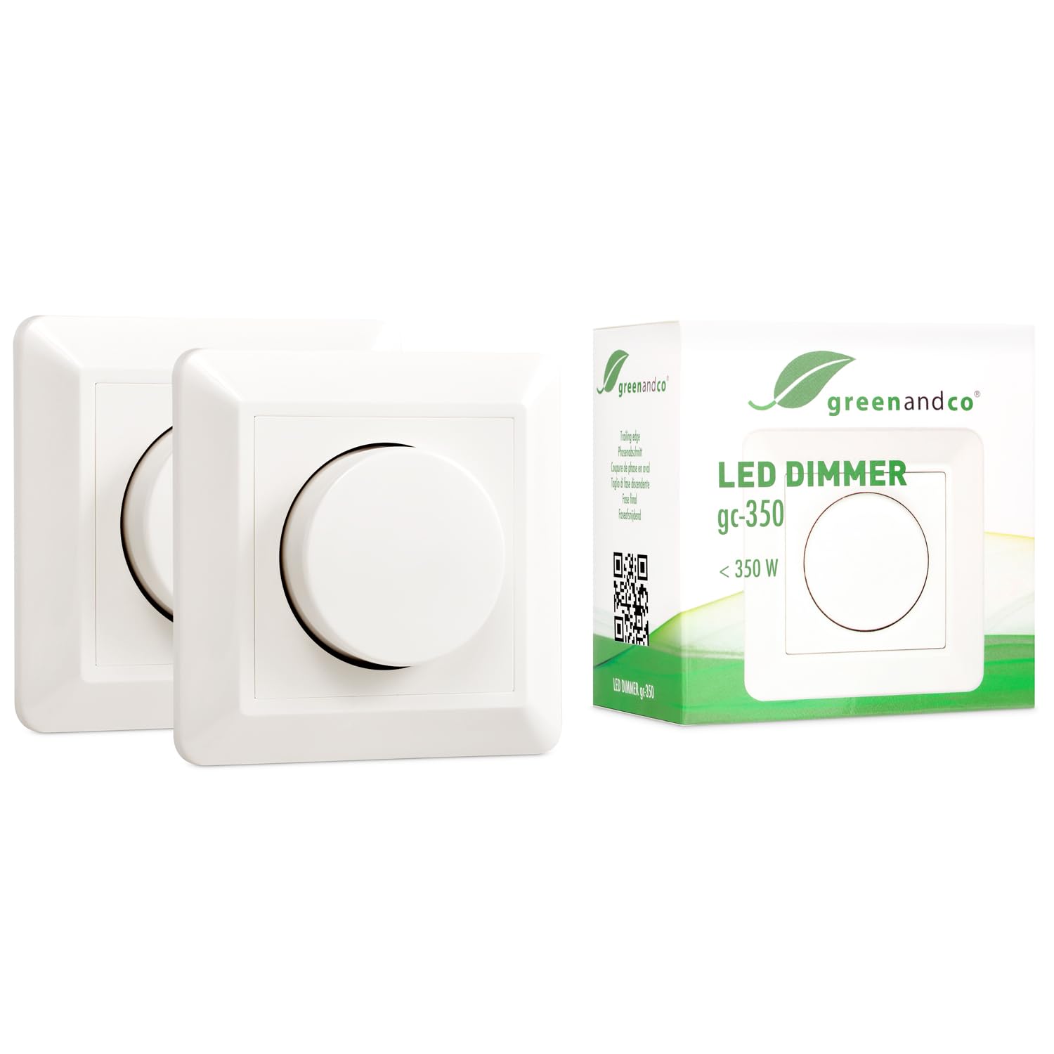 2 Stück greenandco gc-350 | Unterputz LED und Halogen Dimmer | 1-350 Watt | für Wechselschaltungen geeignet | mit Boost Funktion | weiß