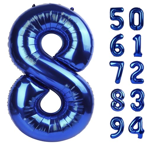 Image of Night Blue 8 Balloon, Number Balloons 40 Inch, 8th Birthday Decorations, Birthday Balloons, Night Blue Party Supplies, Number 8 Balloon