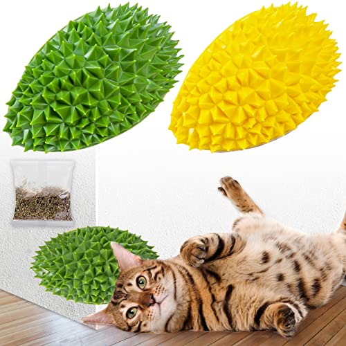 Cat Self Groomer with Catnip - 2 Sets Durian Shape Cat Wall Corner Scratchers Brush, Cat Grooming Comb Cute Supplies for Short or Long Haired Kitten Pet