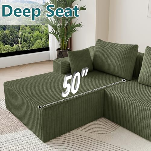 Image of 107 inch U-Shape Cloud Couch, Modern Modular Sectional U-Shape Sofa, Corduroy Boneless Couch Upholstered Couches Deep Seat Sleeper Chaise Longue for Living Room, No Assembly Required,Green