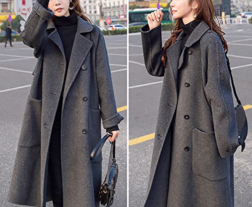 chouyatou Women's Slouchy Drop Shoulder Double Breasted Maxi Long Wool Pea Coat3