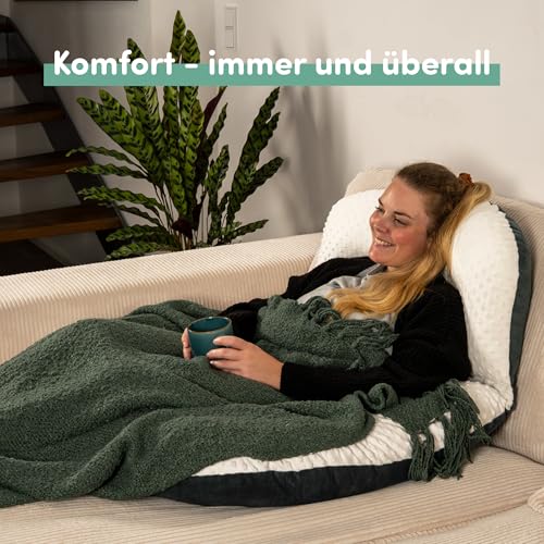 hugnaps Lesekissen für Bett und Sofa - Rückenkissen - Komfortkissen Erwachsene - Reading Pillow - Zweiteilig, Flexibel einsetzbar zum Lesen, Entspannen oder als Schlafkissen (Weiß/Dunkelgrau)