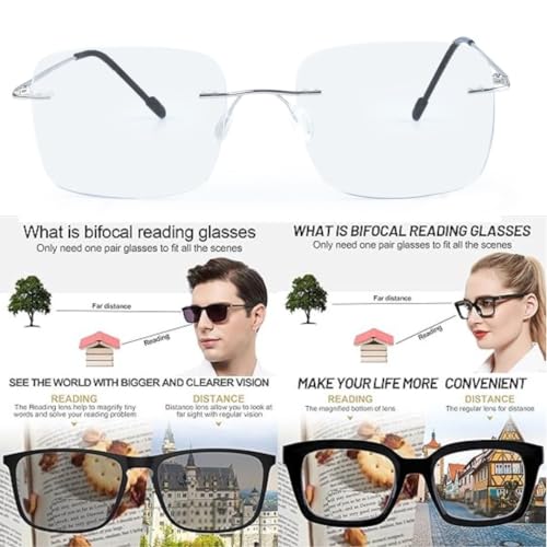 Image of Redex Rimless Rectangel Bifocal Reading Glasses Anti Glare Protection For Unisex Power Available 0.50 0.75 1.00 1.25 1.50 1.75 2.00 2.25 2.50 2.75 3.00