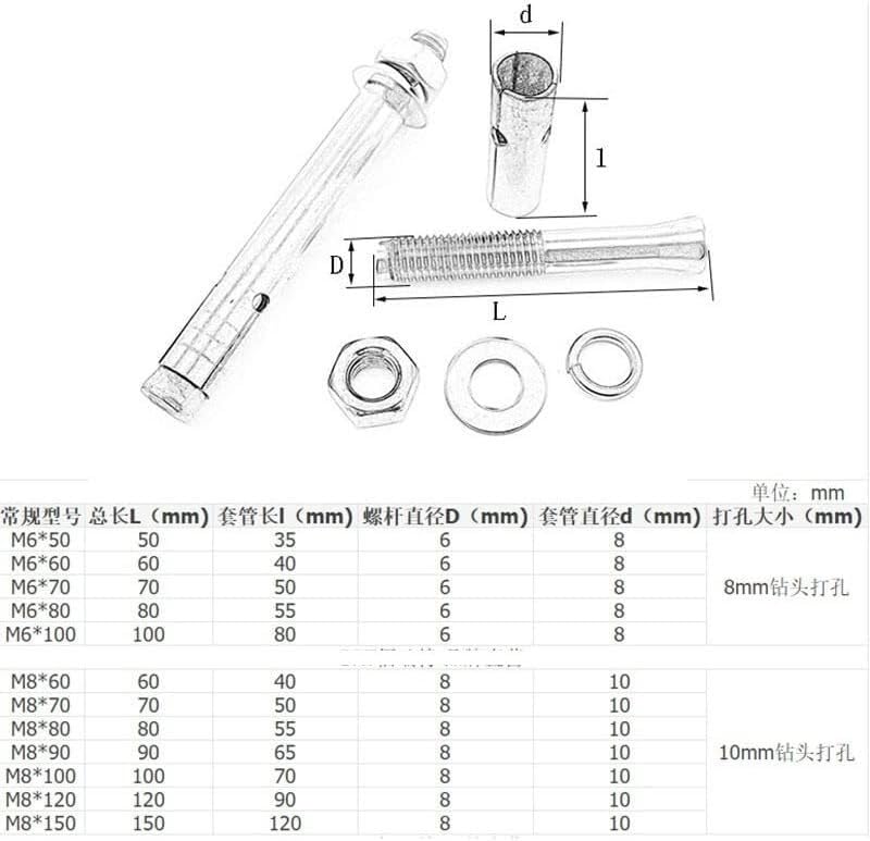 Ganci for bulloni di ancoraggio, bulloni a vite ad espansione, tasselli a testa esagonale in acciaio inossidabile M8 316 Viti di ancoraggio for calcestruzzo Bulloni (lunghezza: M8X80mm-5 pezzi) (dimen