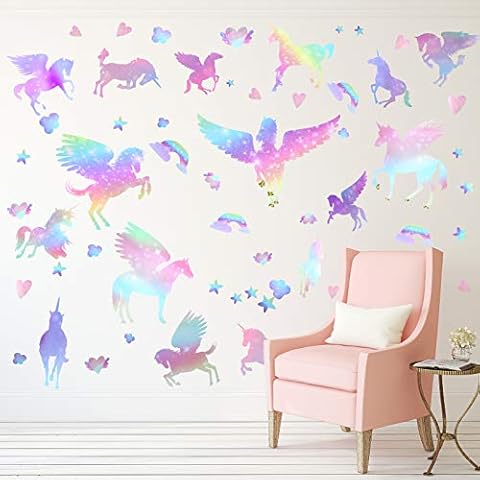Pegatinas de pared de unicornio con purpurina gigante de Zonon Cover