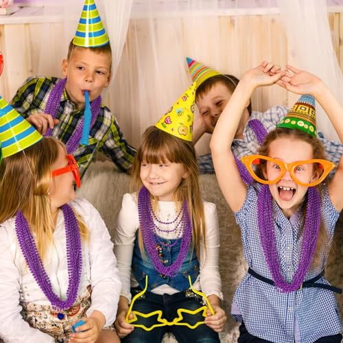 image for EOBOH Mardi Gras Beads, 12PCS Purple Bead Necklace Party Favors, 33