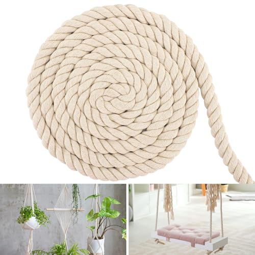 Cordon de coton 20 mm, 4 m, corde de fil macramé, corde de coton, corde de coton, corde épaisse, blanc, corde de coton, polyvalente, corde décorative pour...