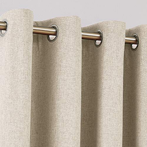 Deconovo Full Blackout Curtains Bedroom Thermal Insulated Energy Efficiency Eyelet Blackout Curtains with Coating Back Layer 46 x 72 Inch Light Linen 1 Pair - Image 4