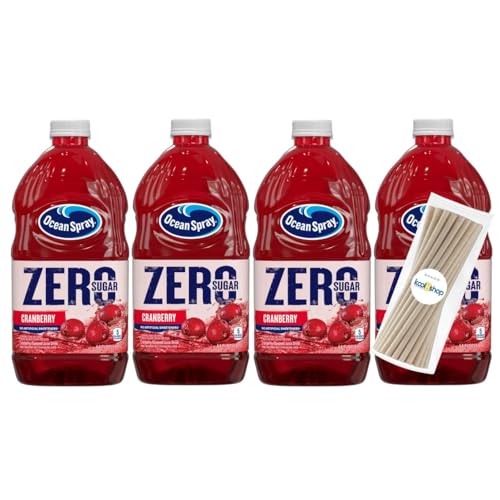 Ocean Spray Zero Sugar Cranberry Fruit Juice Drink 64 fl oz 4 Pack + 15 Sugarcane Disposable Straws by KOOL8SHOP Infinite Deals