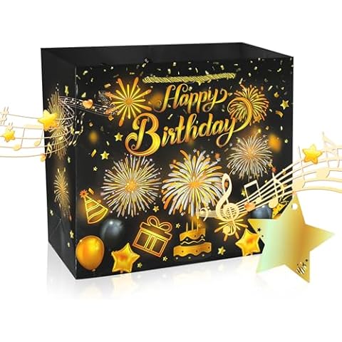 DTESL Lights Fireworks and Cheering Musical Gift Bag - Designed for Birthday,Birthday gift bags are given to wives husbands men and women-10" x 8.8" x 4" Cover