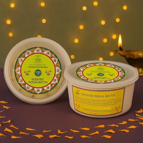 Image of Welburn Veda&Co Nagchampa Scented Ghee Blended Batti for Puja | Diya Batti with Cotton Wick | 30 Min Burning Time | Ghee Batti for Divine Worship | Ideal for Festivals and Daily Puja (Pack of 100)